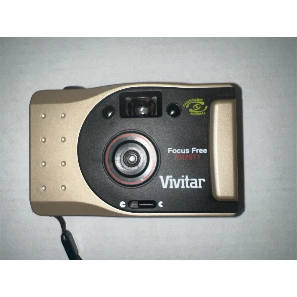 Vintage Vivitar PN2011 Focus Free 35mm Film Point & Shoot Gold Camera Panoramic